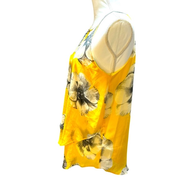 BCX Tank Top, Very Soft and Sheer Yellow Floral Keyhole Layered - Picture 4 of 8